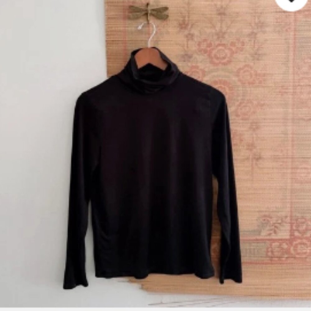 Ann Taylor Petite Dark Navy 100% Silk Ribbed Turtleneck Size PL